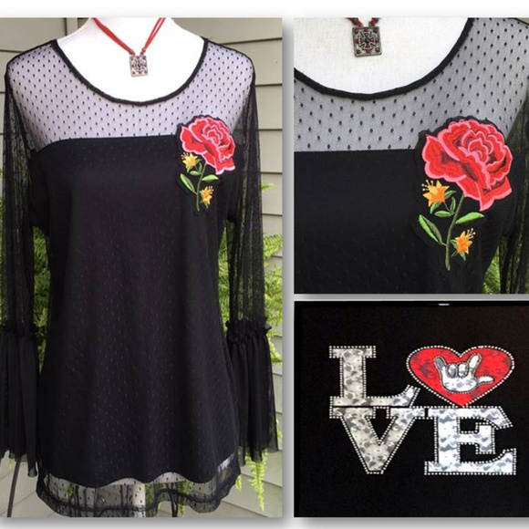 disney pixar coco Tops - Black Lace bell sleeve top